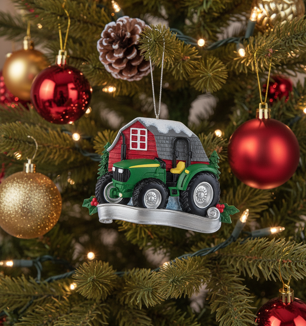Bring Farm Charm Home: Personalized John Deere Tractor Christmas Ornament