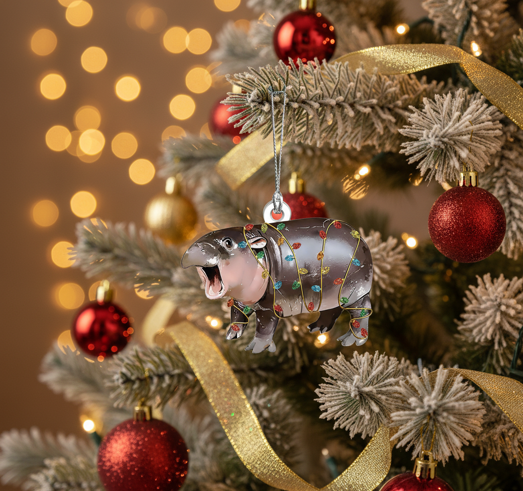 Deck Your Tree with Laughter: The Moo Deng Hippo Meme Christmas Ornament!