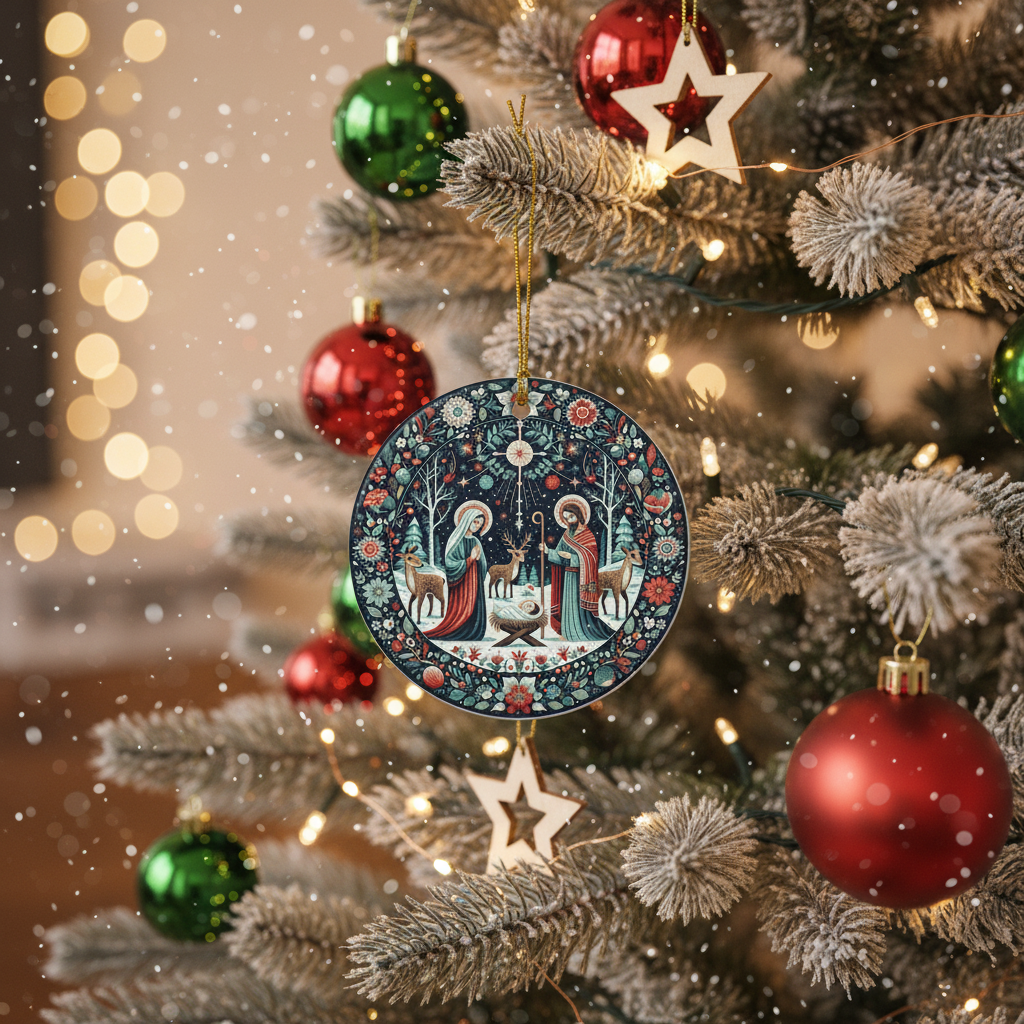 Embrace the Spirit: Scandinavian Folk Art Nativity Ornament for a Joyful Christmas