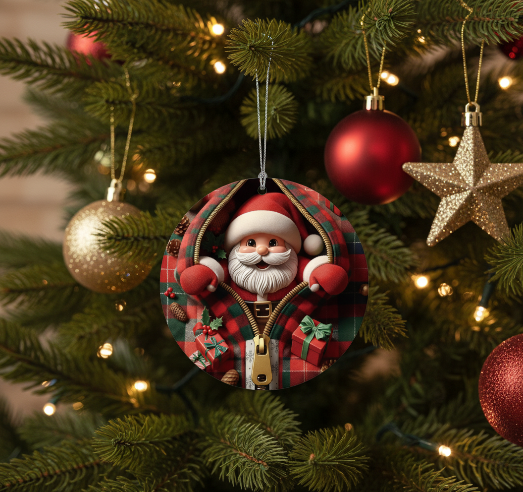 Whimsical Santa Claus Christmas Ornament 2025: Stained Glass Effect Acrylic Holiday Decor