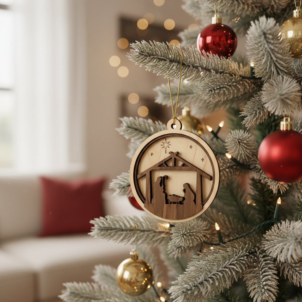 Embrace the True Spirit: A Wooden Nativity Keepsake for Your Christmas Tree