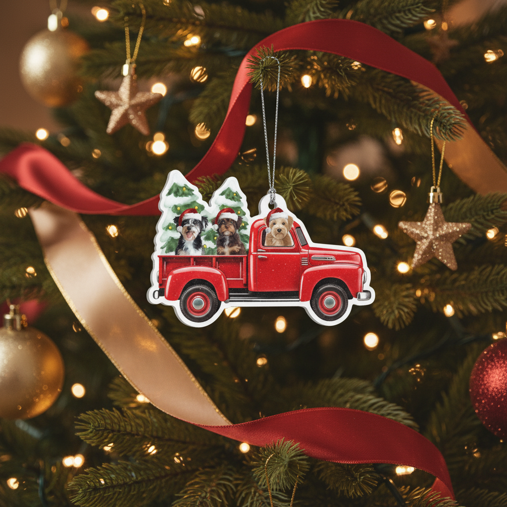 Celebrate Your Aussiedoodle: The Perfect Red Truck Christmas Ornament!