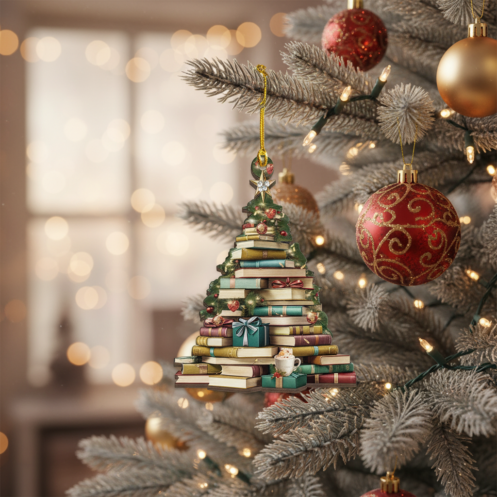 Deck the Halls with Books: Personalized Retro Ornament for Readers