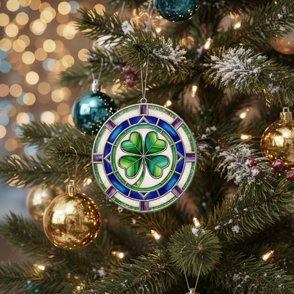 Unlock Good Fortune: Personalized Four Leaf Clover Stained Glass Style Ornament