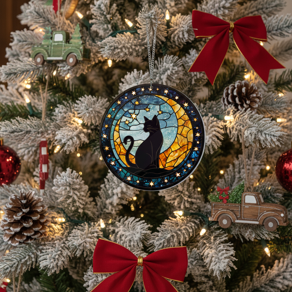 Unleash Celestial Magic: The Black Cat Moon Suncatcher Your Home Needs