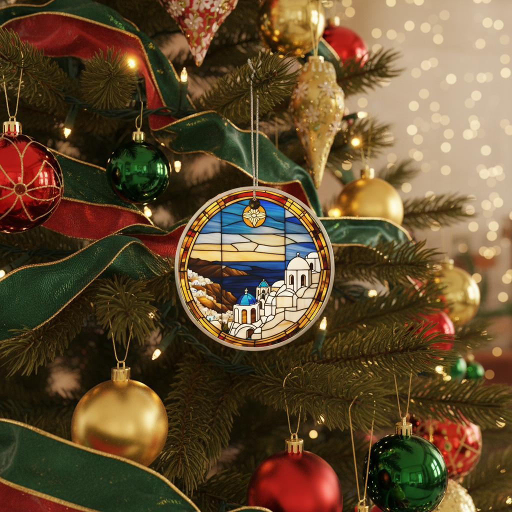 Santorini Stained-Glass Ornament: Relive Greek Island Memories