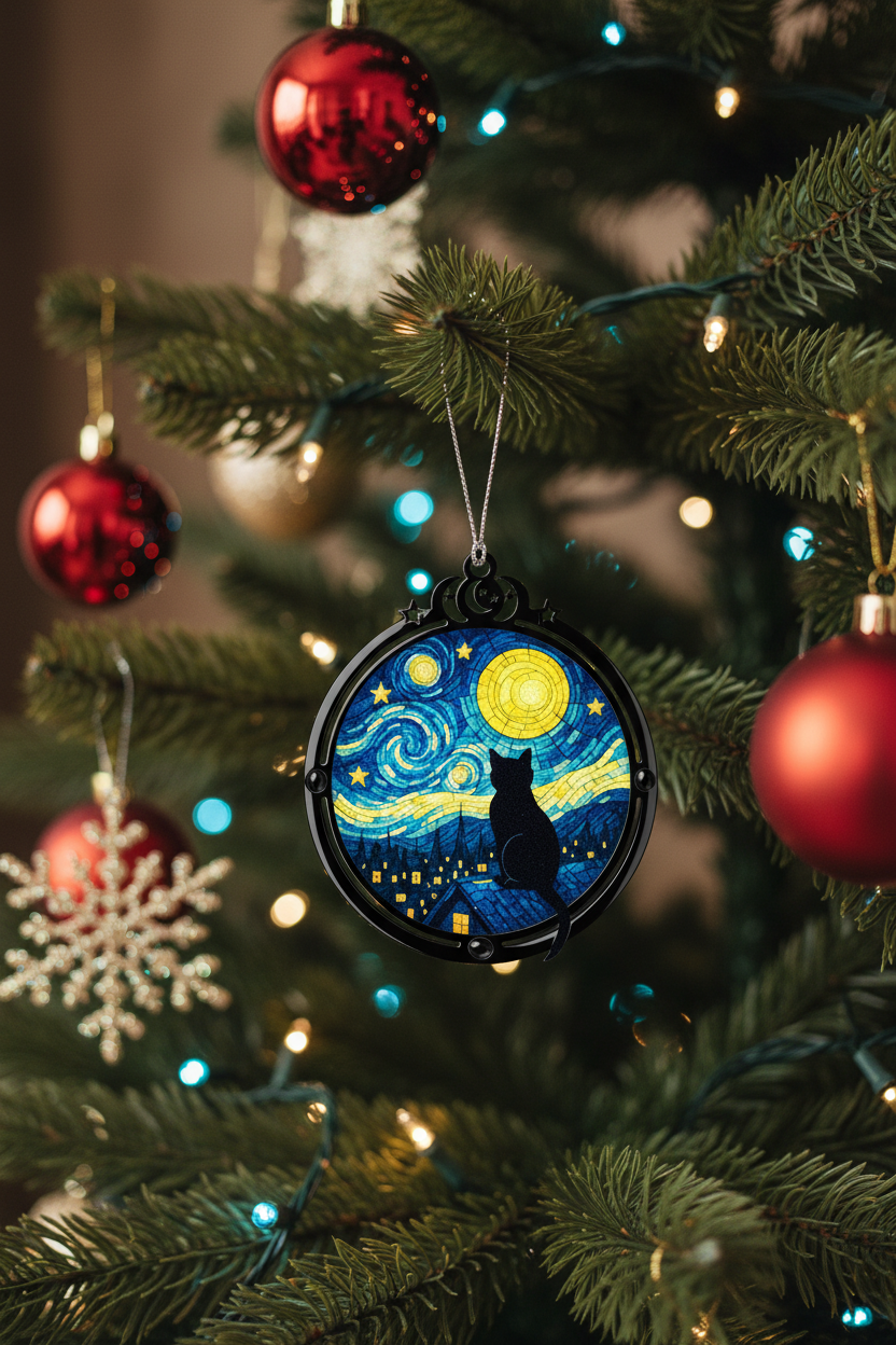 Bring Art and Feline Magic Home: The Starry Night Black Cat Ornament