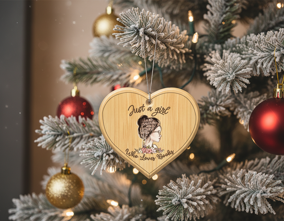 Adorn Your Tree with Literary Charm: The Wooden Bookcase Heart Ornament