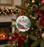 [2D FLAT ACRYLIC] All Hearts Come Home for Christmas Ornament | Red Truck Ceramic Holiday Decor