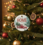 [2D FLAT ACRYLIC] All Hearts Come Home for Christmas Ornament | Red Truck Ceramic Holiday Decor