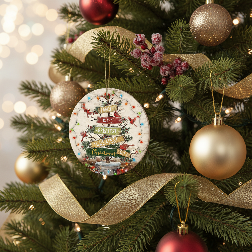 [2D FLAT ACRYLIC] Cardinal Christmas Tree Ornament - "Family Is The Greatest Gift" Keepsake