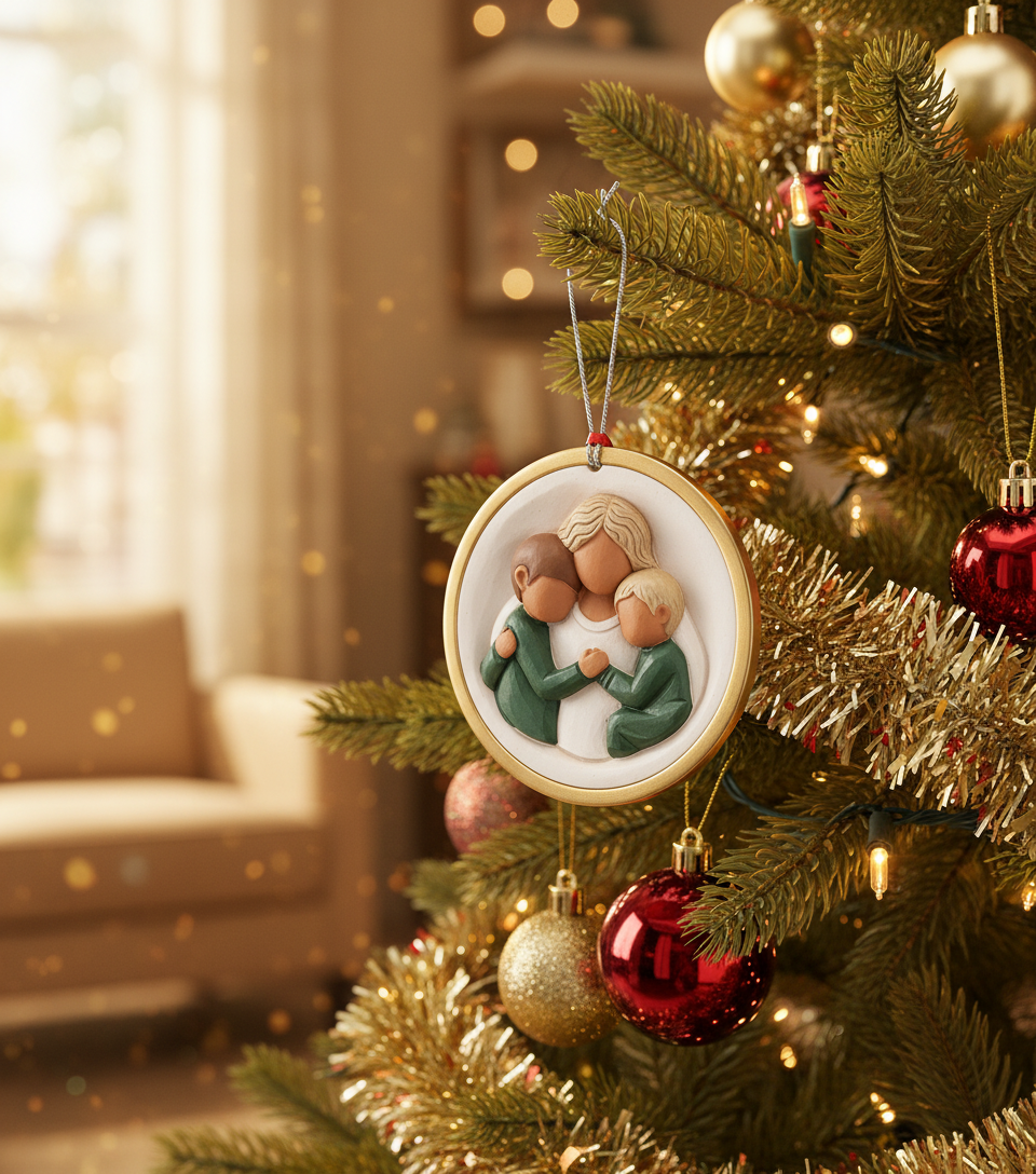 [2D FLAT ACRYLIC] Mother and Two Children Christmas Ornament 2025 | Heartfelt 3D Keepsake Gift for Mom