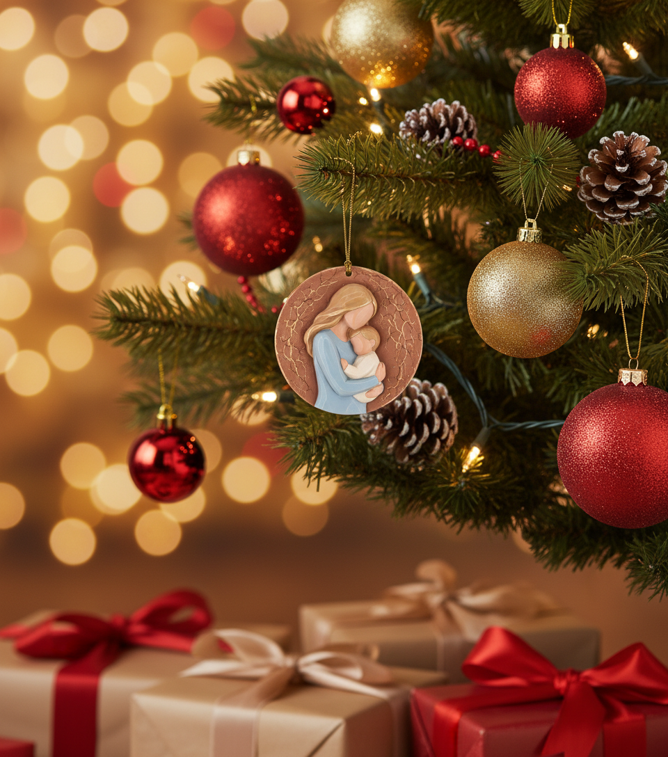 [2D FLAT ACRYLIC] Cherished Mom and Child Christmas Ornament 2025 | Heartfelt Keepsake Gift for Mothers