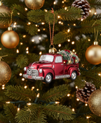 [2D FLAT ACRYLIC] 4-Inch Glass Truck with Christmas Tree Ornament | Festive Holiday Decor