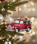 [2D FLAT ACRYLIC] 4-Inch Glass Truck with Christmas Tree Ornament | Festive Holiday Decor