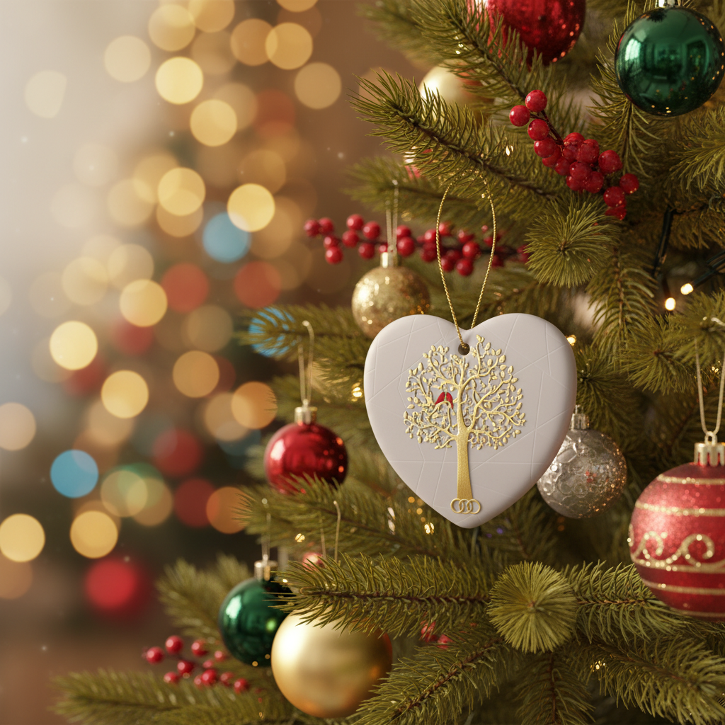 [2D FLAT ACRYLIC] 5th Wedding Anniversary Heart Ornament – Ceramic Keepsake Gift for Couple