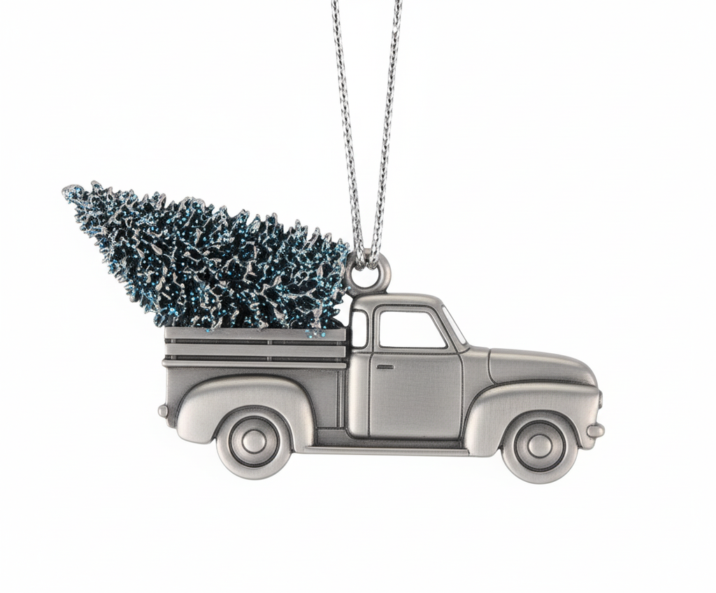 [2D FLAT ACRYLIC] American Flag Truck Christmas Ornament | Patriotic Trucker Gift for Truck Drivers