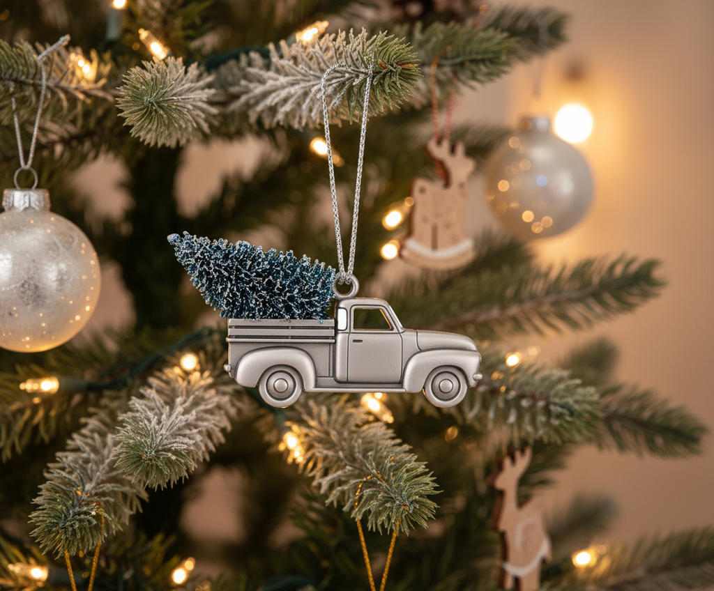 [2D FLAT ACRYLIC] American Flag Truck Christmas Ornament | Patriotic Trucker Gift for Truck Drivers