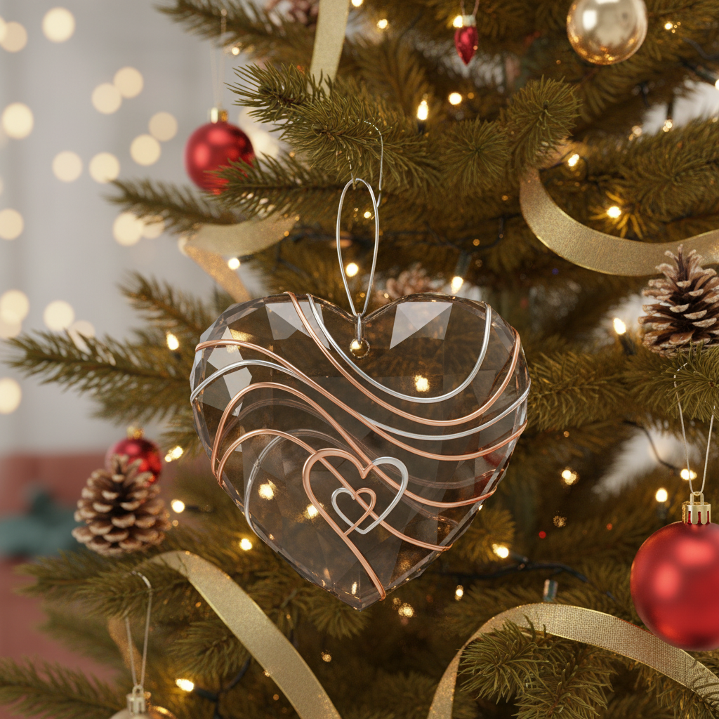 [2D FLAT ACRYLIC] 15th Anniversary Crystal Heart Ornament – 2025 Wedding Anniversary Gift for Couples