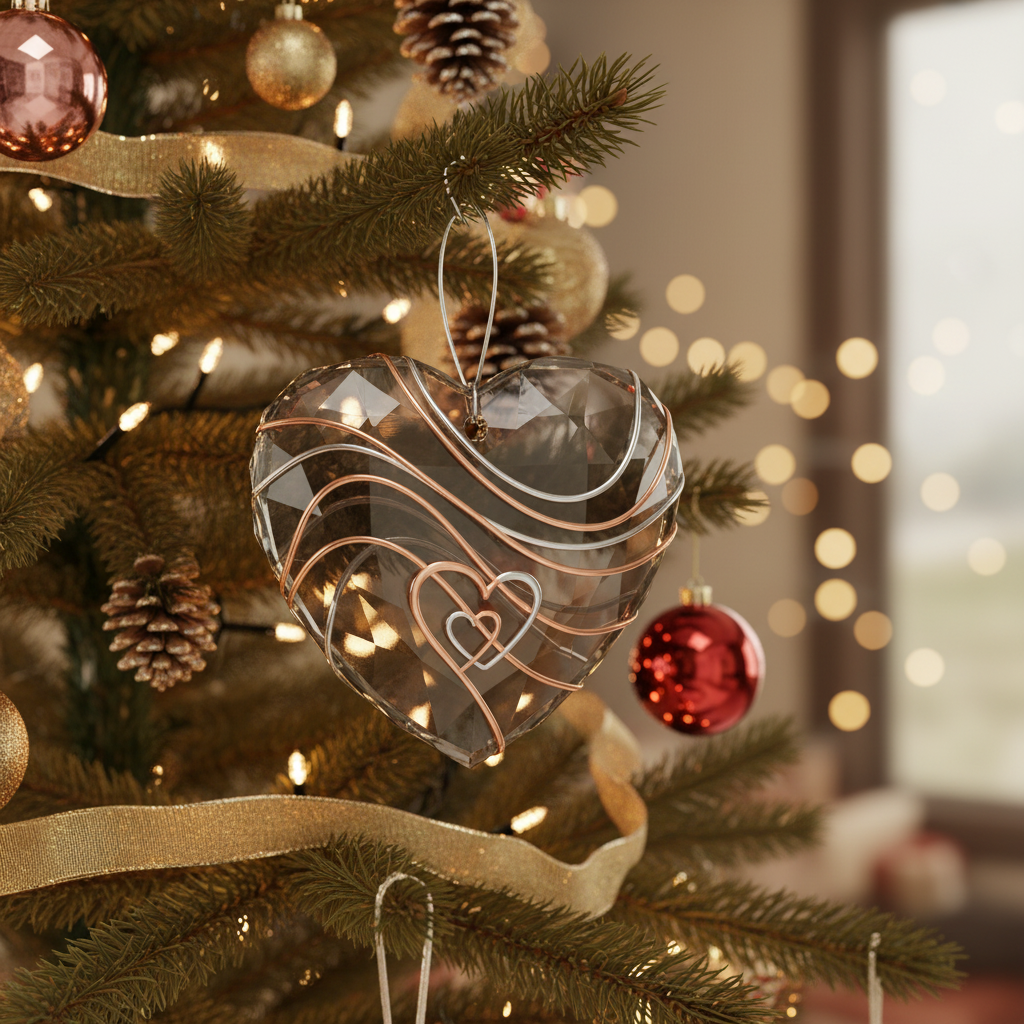 [2D FLAT ACRYLIC] 15th Anniversary Crystal Heart Ornament – 2025 Wedding Anniversary Gift for Couples