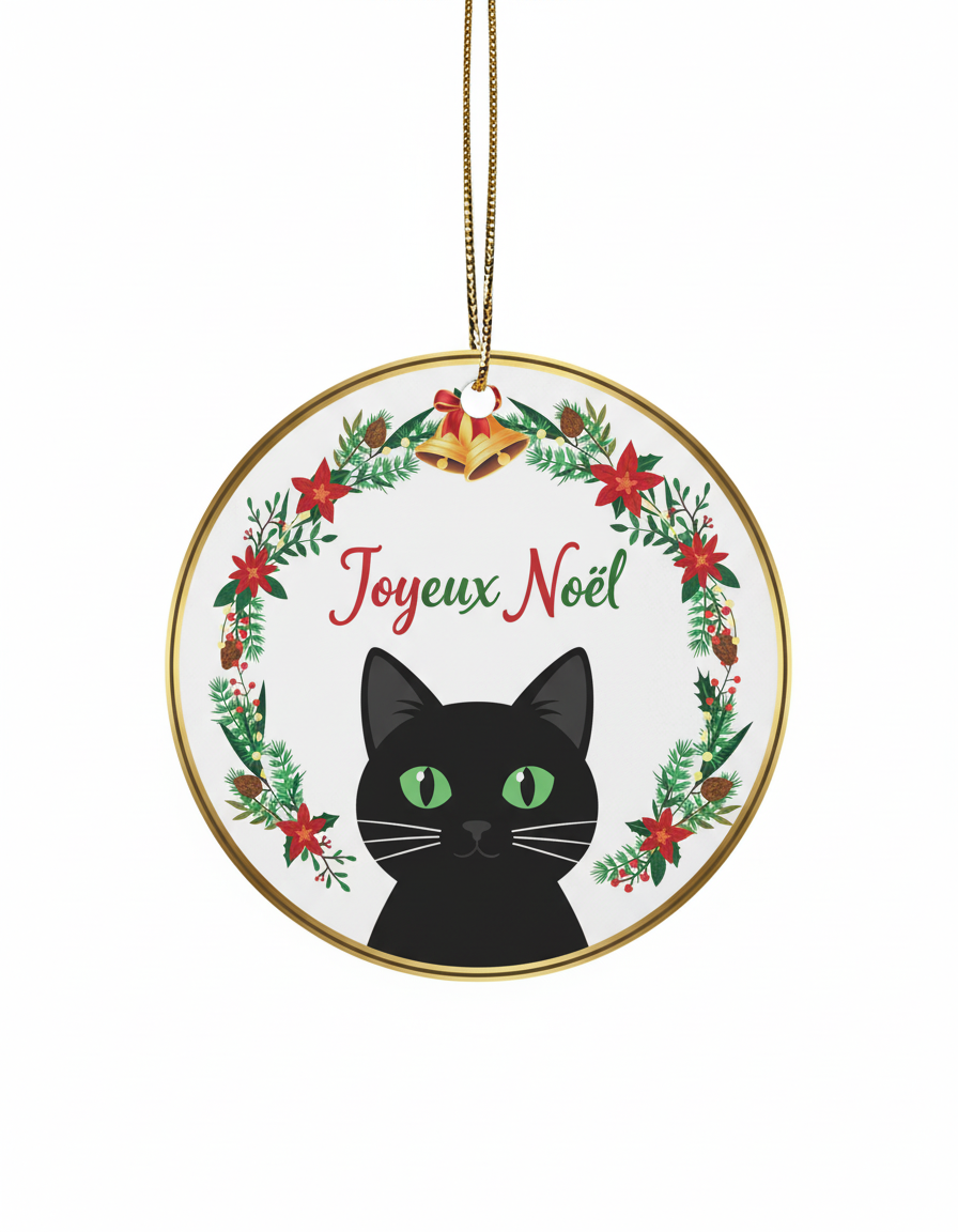 [2D FLAT ACRYLIC] Black Cat Christmas Ornament | Double-Sided Keepsake Gift for Cat Lovers