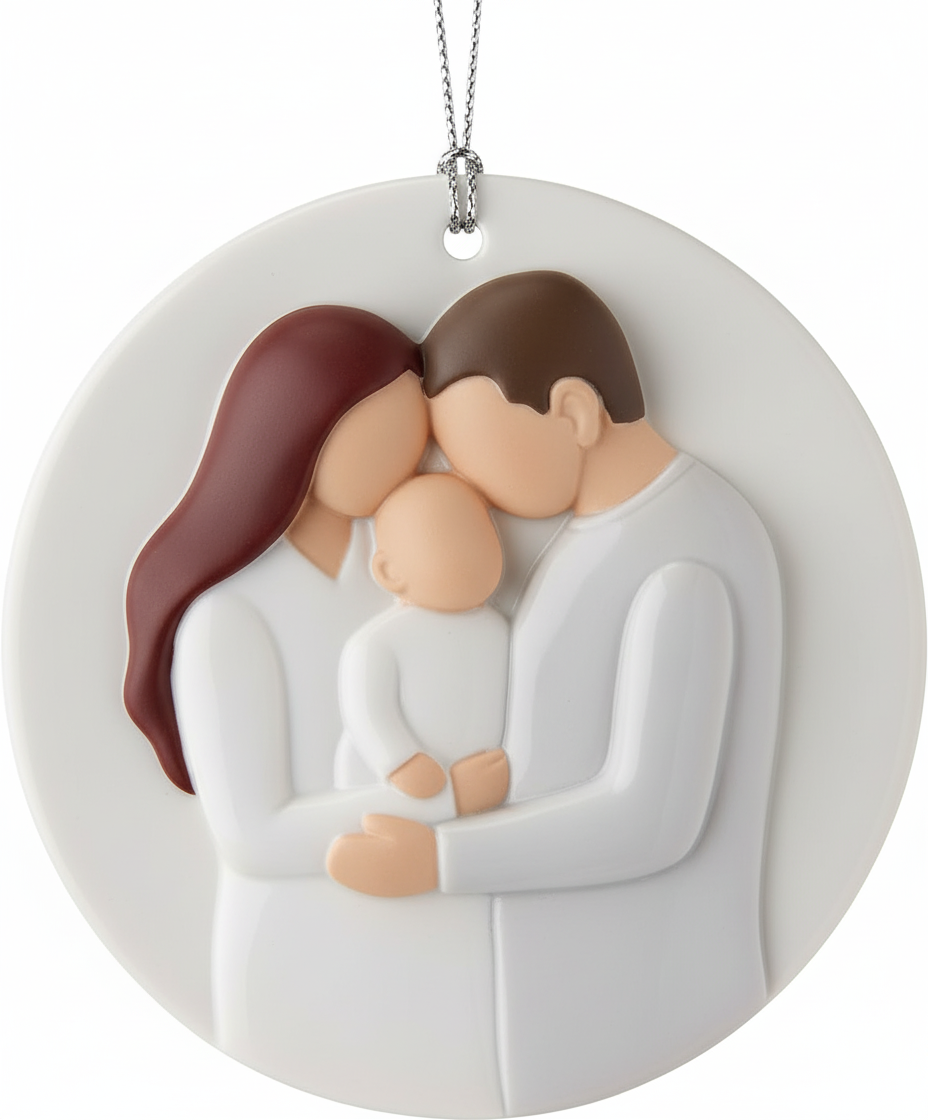 [2D FLAT ACRYLIC] 3D Our First Christmas as a Family of Three Ornament 2025 | New Baby Keepsake Gift