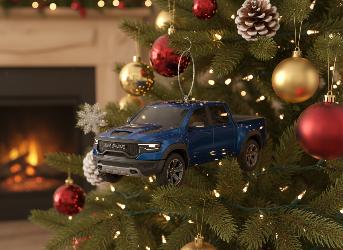 [2D FLAT ACRYLIC] Christmas Gnome and Blue Truck Ornament | Festive Holiday Decor Gift