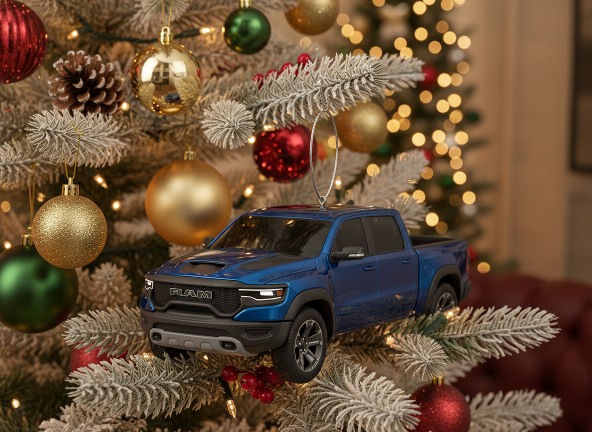 [2D FLAT ACRYLIC] Christmas Gnome and Blue Truck Ornament | Festive Holiday Decor Gift