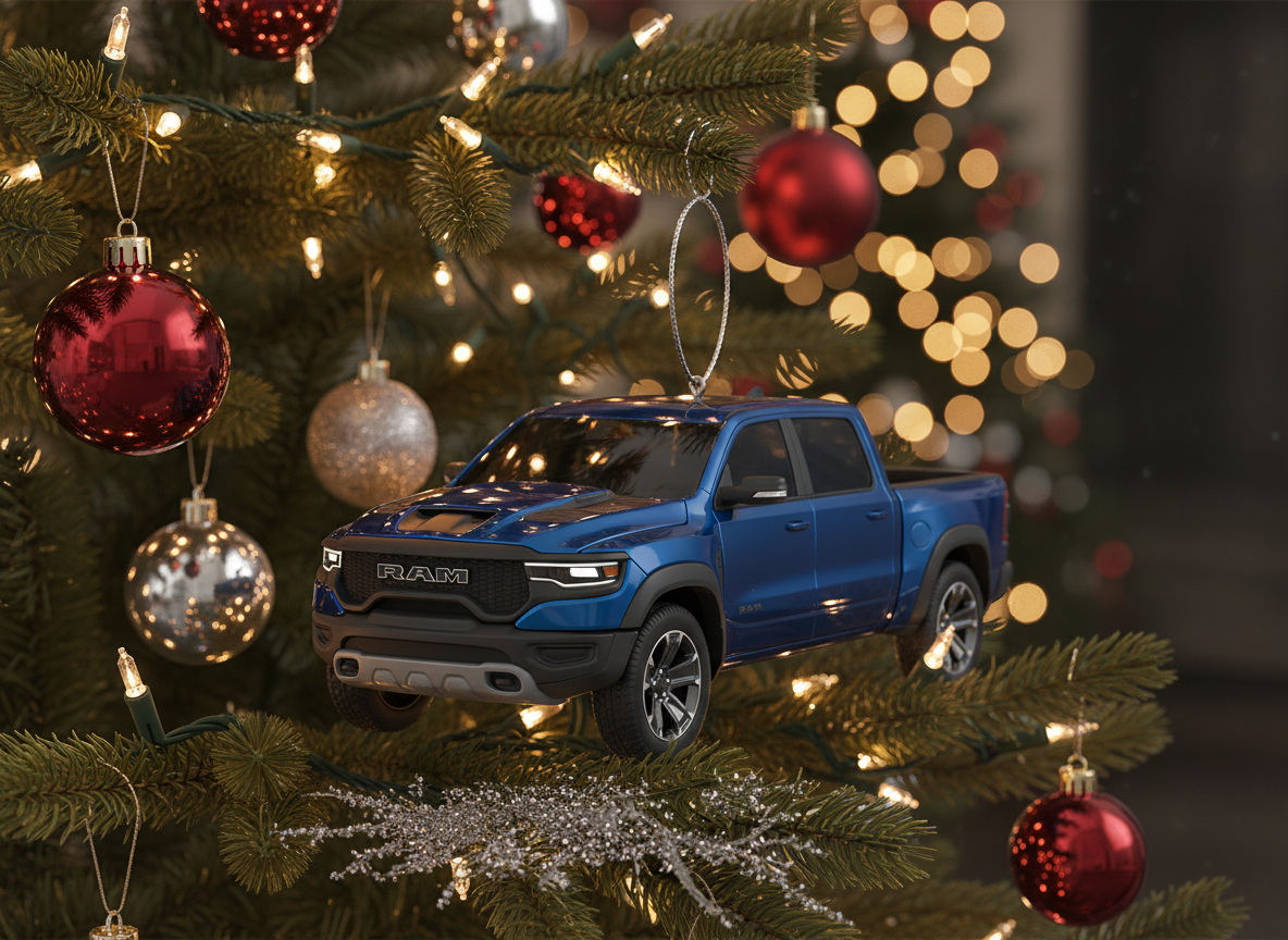 [2D FLAT ACRYLIC] Christmas Gnome and Blue Truck Ornament | Festive Holiday Decor Gift