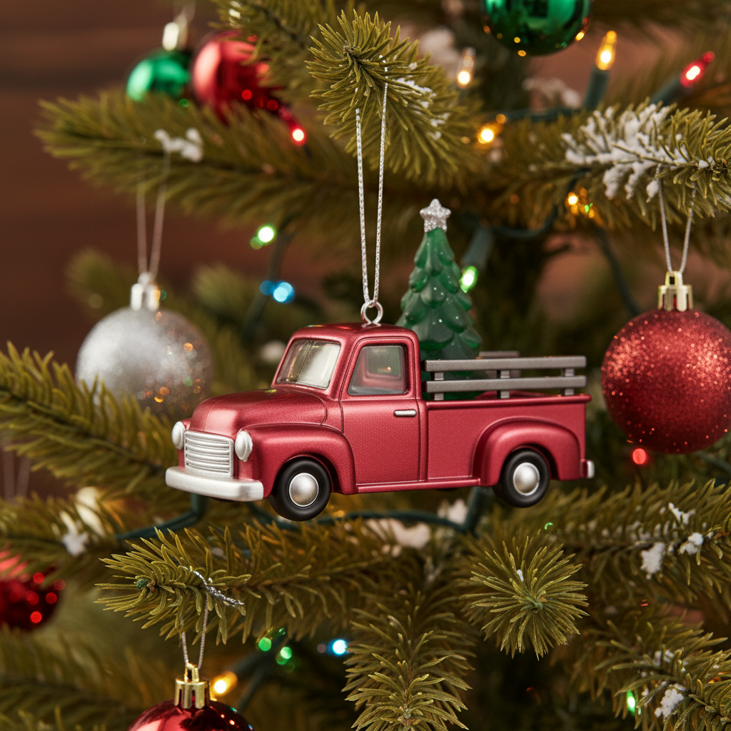 [2D FLAT ACRYLIC] Personalized Fire Truck Photo Ornament | Custom Christmas Gift for Kids & Firefighters