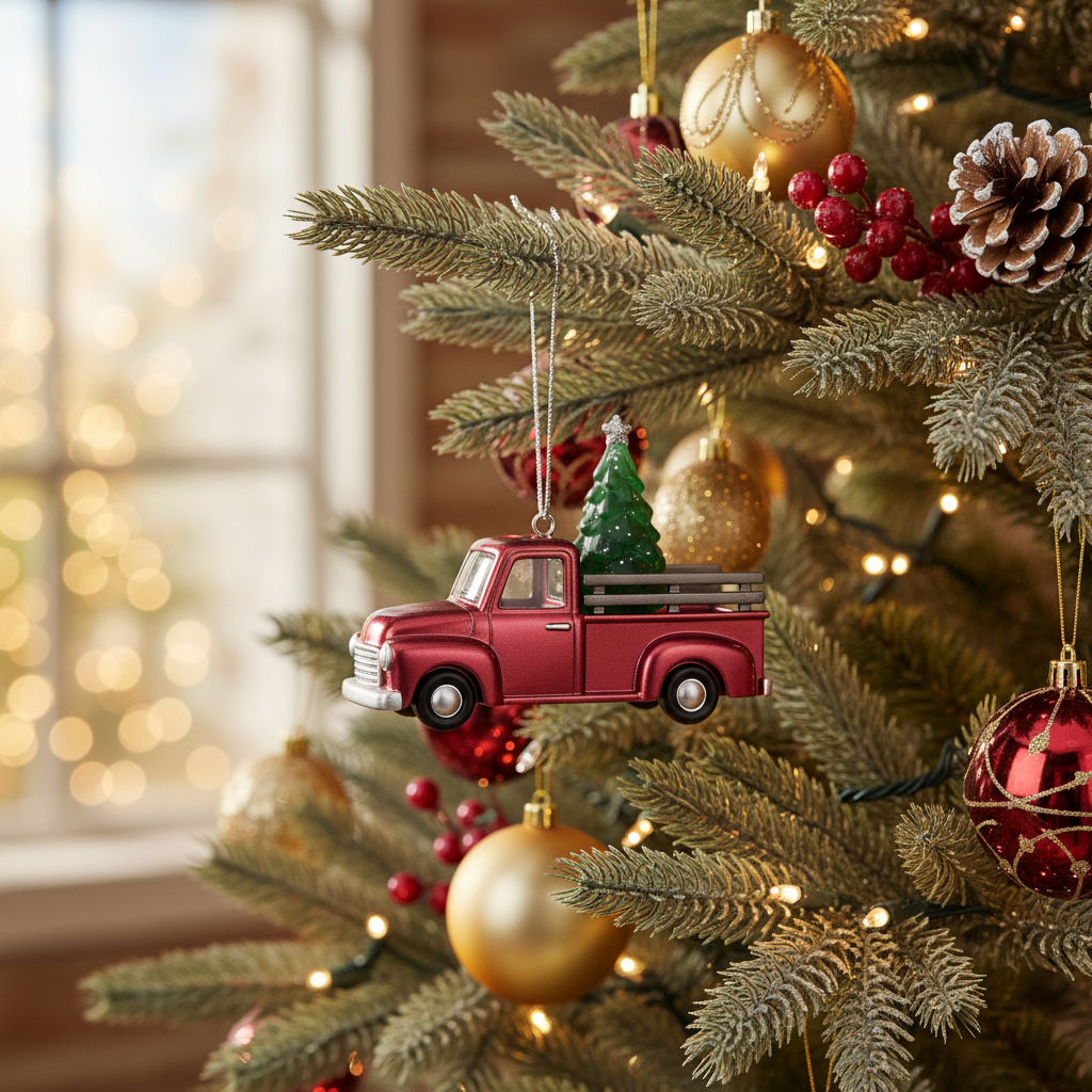 [2D FLAT ACRYLIC] Personalized Fire Truck Photo Ornament | Custom Christmas Gift for Kids & Firefighters