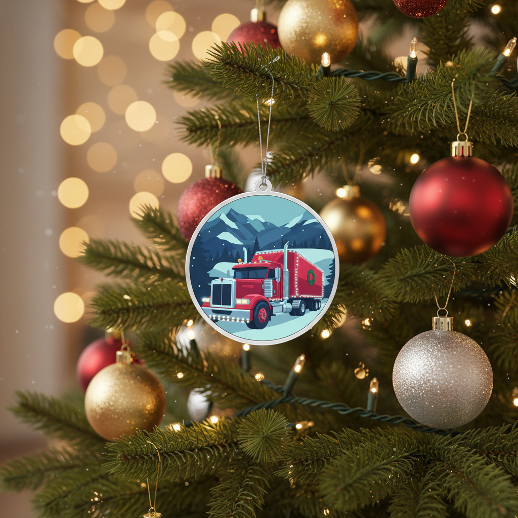 [2D FLAT ACRYLIC] Truck Driver Christmas Ornament | Layered Wood & Acrylic Trucker Gift for Holiday Decor