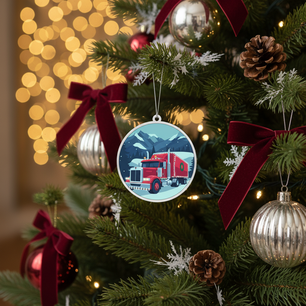 [2D FLAT ACRYLIC] Truck Driver Christmas Ornament | Layered Wood & Acrylic Trucker Gift for Holiday Decor