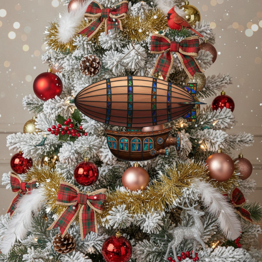 [2D FLAT ACRYLIC] Vintage Style Zeppelin Airship Ornament – 2D Acrylic Window Hanging Decor