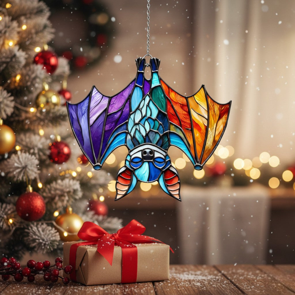[2D FLAT ACRYLIC] Colorful Bat Suncatcher Ornament – Acrylic Halloween Window Decor Gift for Bat Lovers