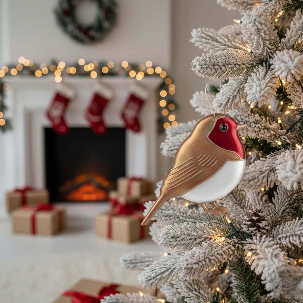 [2D FLAT ACRYLIC] Handmade Glitter Robin Ornament – Christmas Tree Decoration & Memorial Keepsake Gift