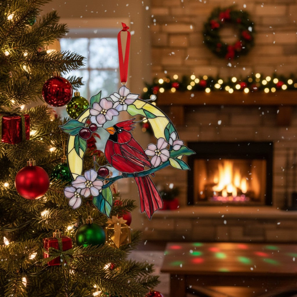 [2D FLAT ACRYLIC] Cardinal Ornament 2025 | Stained Glass Red Bird Decoration | Memorial Christmas Ornament