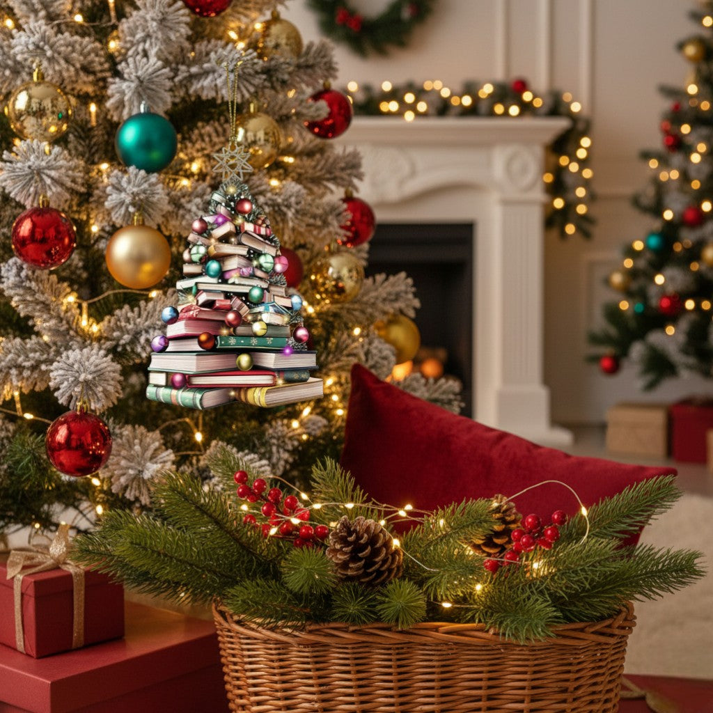 [2D FLAT ACRYLIC] Book Tree Ornament for Book Lovers – Christmas Decorations
