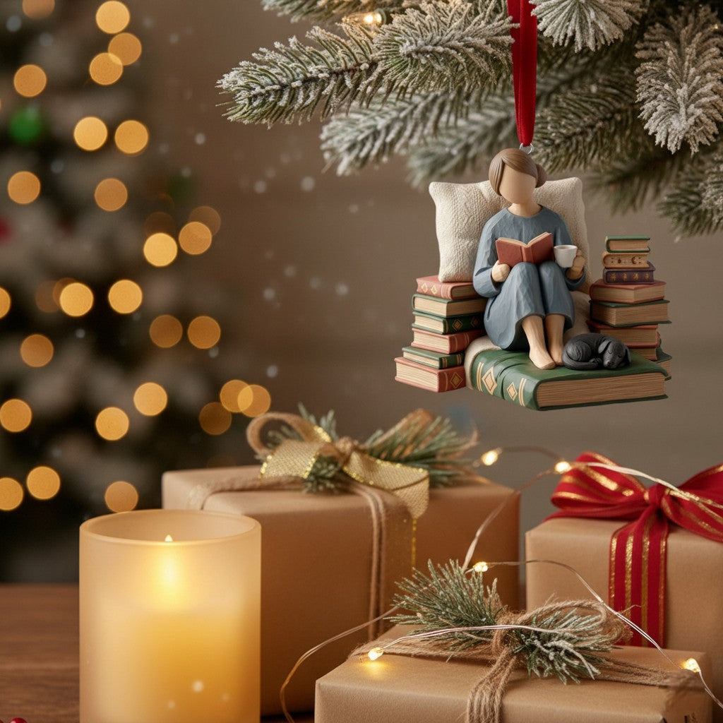 [2D FLAT ACRYLIC] Life is Better With Cats and Books Ornament – Christmas Gift for Book Lovers