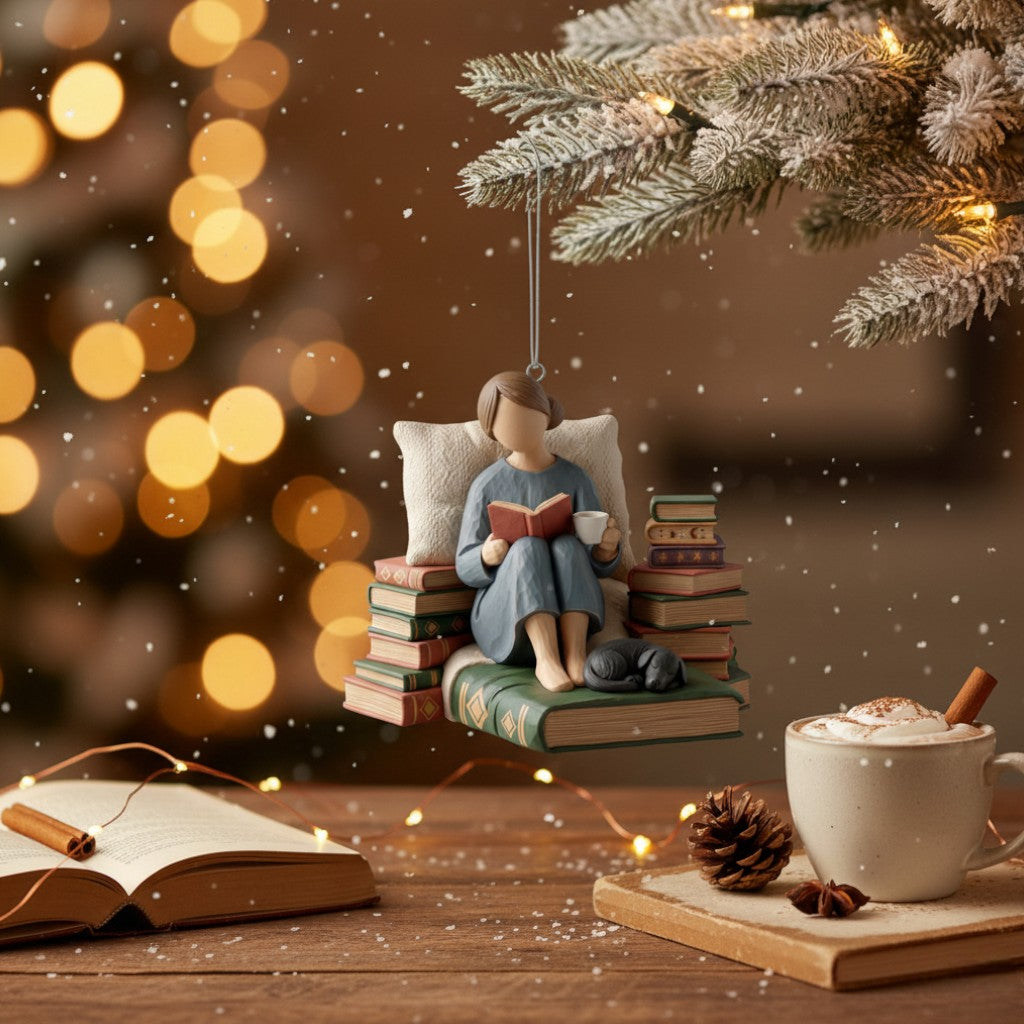 [2D FLAT ACRYLIC] Life is Better With Cats and Books Ornament – Christmas Gift for Book Lovers
