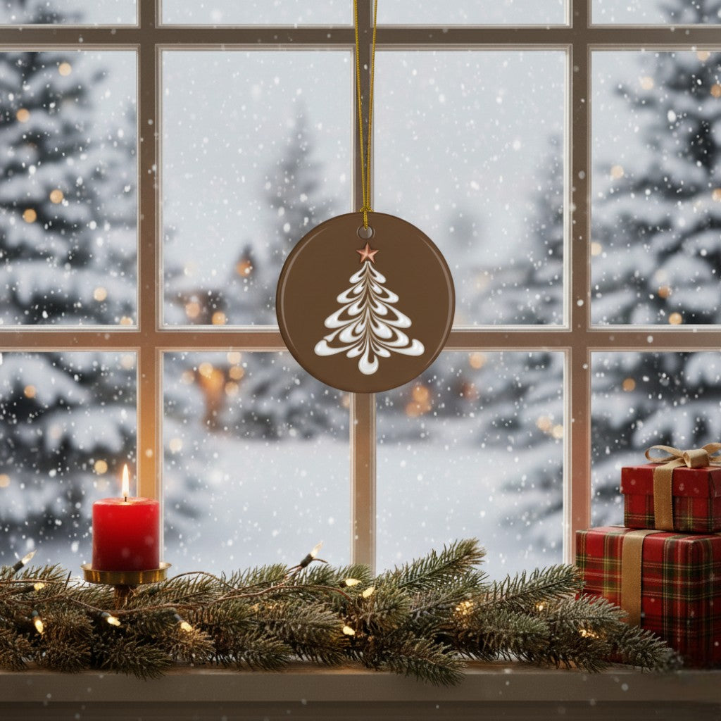 [2D FLAT ACRYLIC] Gingerbread Latte Art Ceramic Christmas Ornament – A Taste of Holiday Warmth