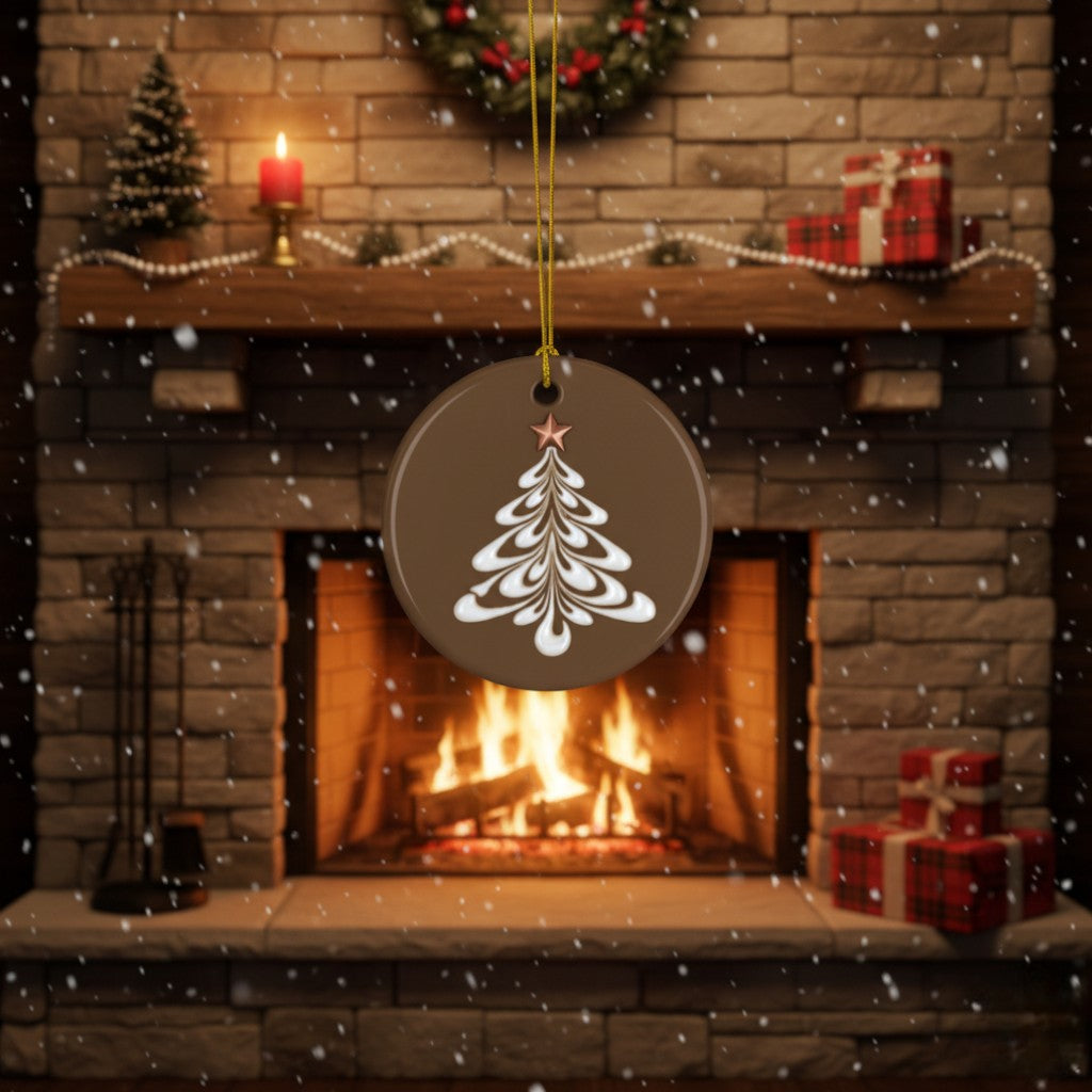 [2D FLAT ACRYLIC] Gingerbread Latte Art Ceramic Christmas Ornament – A Taste of Holiday Warmth