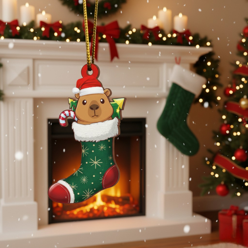 [2D FLAT ACRYLIC] Charming Capybara Ornament – Unique Christmas Tree & Car Decor Gift