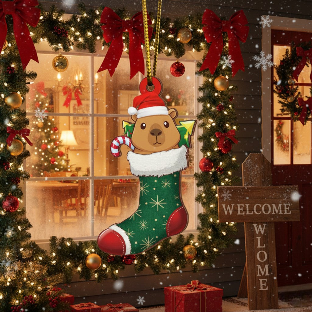 [2D FLAT ACRYLIC] Charming Capybara Ornament – Unique Christmas Tree & Car Decor Gift