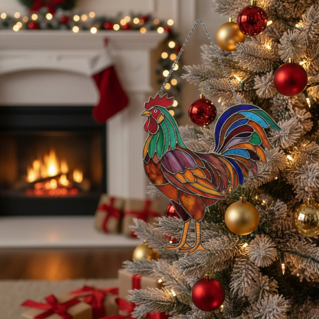 [2D FLAT ACRYLIC] Rooster Suncatcher Window Hanging – Acrylic Farm Animal Decor Gift