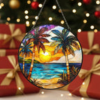 [2D FLAT ACRYLIC] Beach Sunset Stained Glass Suncatcher – Vibrant Window Hanging for Home Decor