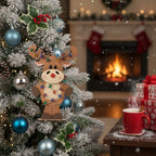 [2D FLAT ACRYLIC] Cute Reindeer Christmas Ornament | 2D Wood Ornament with String Lights | Holiday Tree Decoration