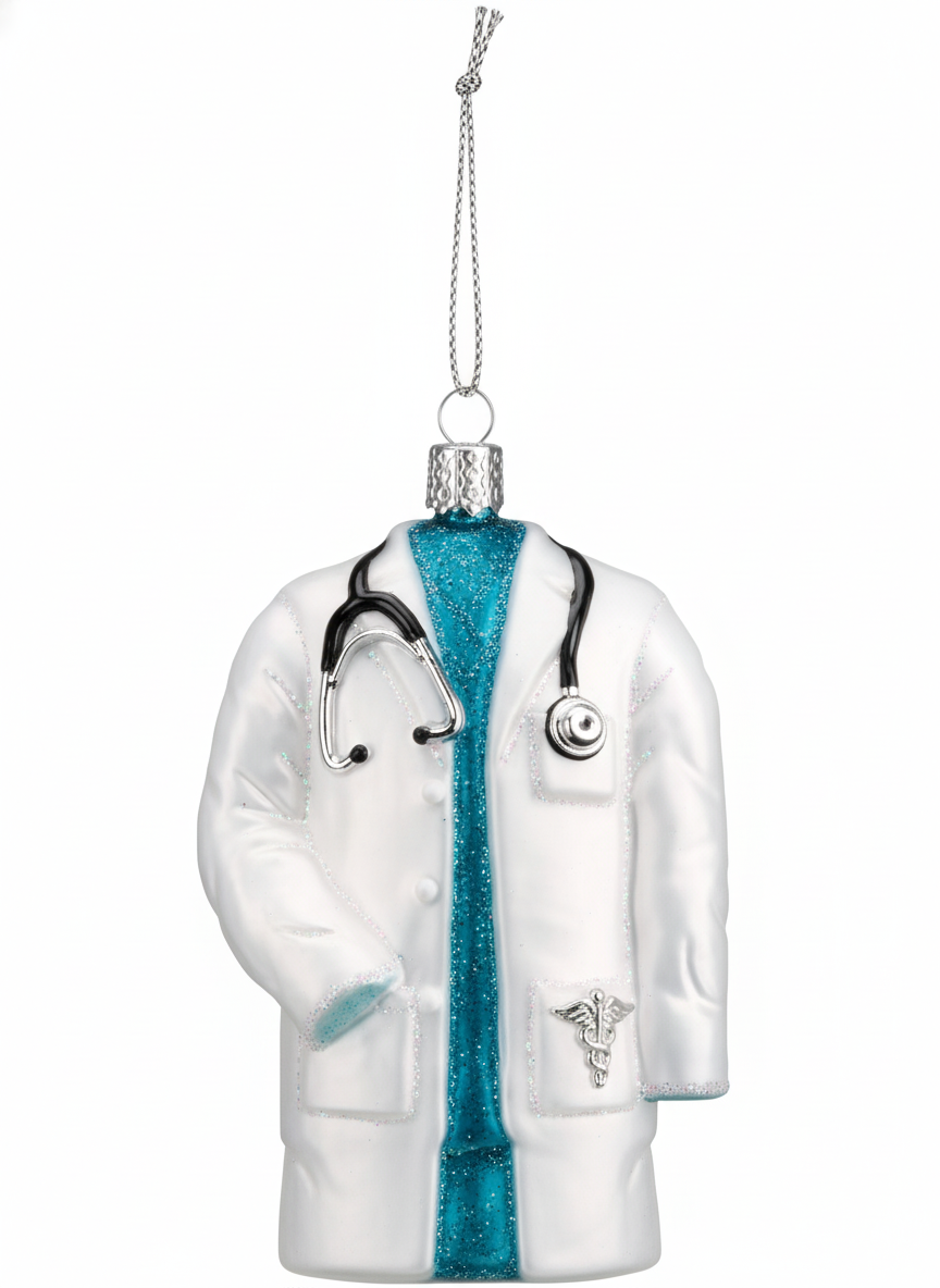[2D FLAT ACRYLIC] Handcrafted Doctor's Coat Glass Ornament – Christmas Gift for Doctors