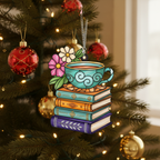 [2D FLAT ACRYLIC] Floral Book & Tea Acrylic Ornament – Charming Gift for Book Lovers