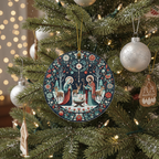 [2D FLAT ACRYLIC] Scandinavian Folk Art Nativity Ornament – Ceramic Christmas Keepsake